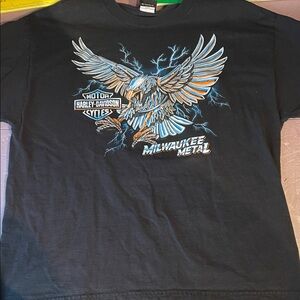 Harley-Davidson Black Tee with Eagle and Lightning Design